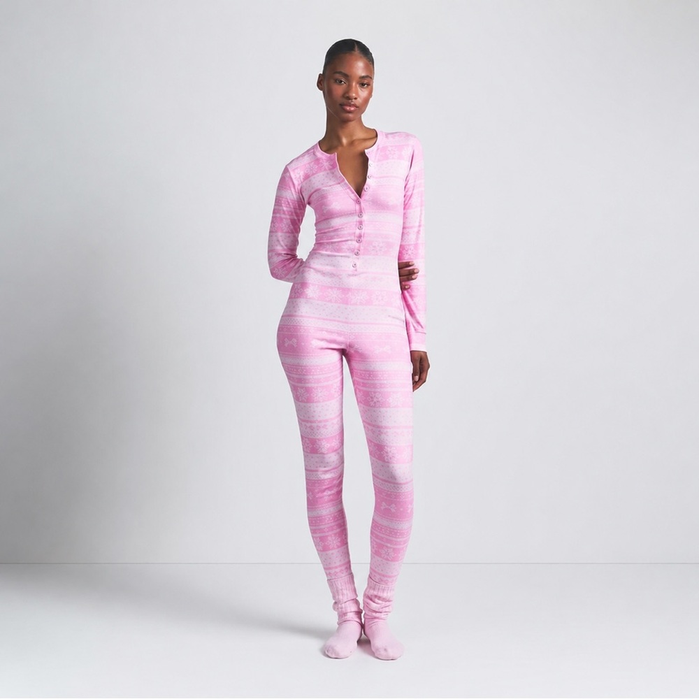 SKIMS Logo Plush Pointelle Henley Onesie